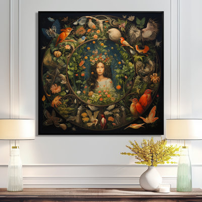 Fleurs, animaux de la forêt, Dame des bois - décoration murale Mandala Boho