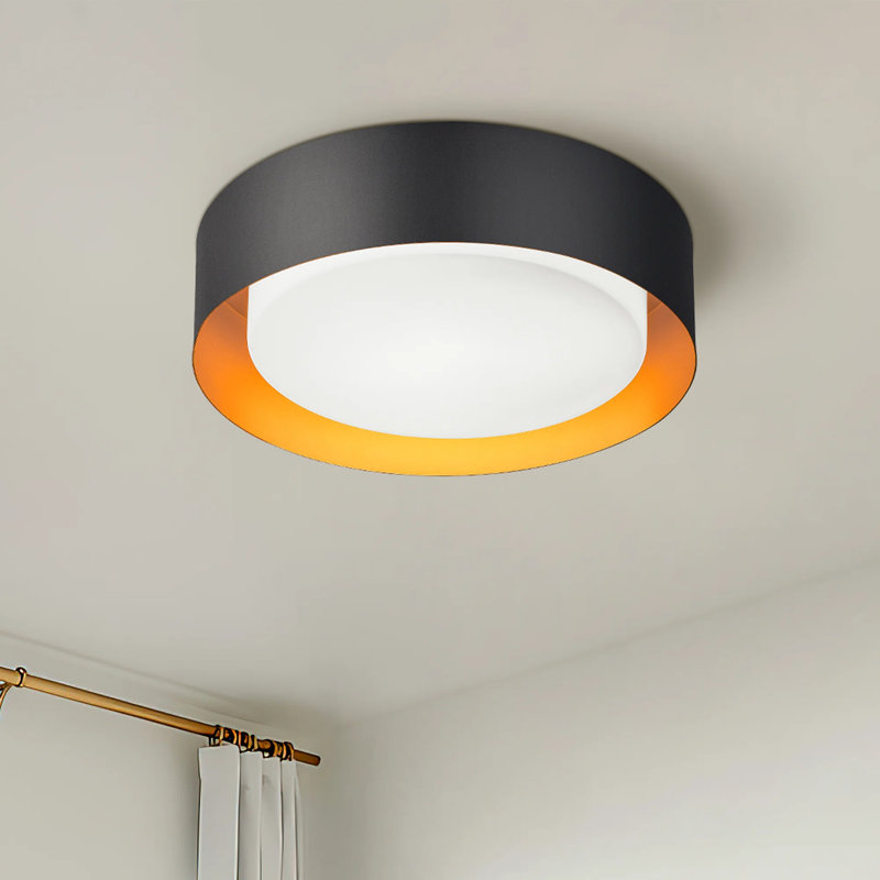 Plafonnier encastré cylindrique simple à 1 lumière Levasseur, H 3,15 po x l 11,4 po x P 11,4 po, Incandescent, Noir mat