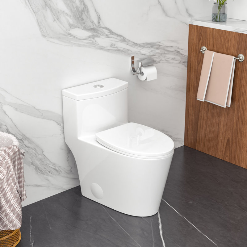 Siphonic Flush Elongated One Piece Toilets with Comfort Height Seat for Bathroom, 12 Inch Rough-In Toilet, Top