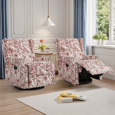 Upholstered Classic Wing Back Manual Handle Swivel Rock Glider Recliner