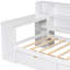 Lit plateforme simple en bois avec tête de lit tapissier confortable, tablettes de rangement, tiroirs, ports de charge, éclairage et bureau à DEL, fonction beige blanc de pin, table 7 couleurs et coussin