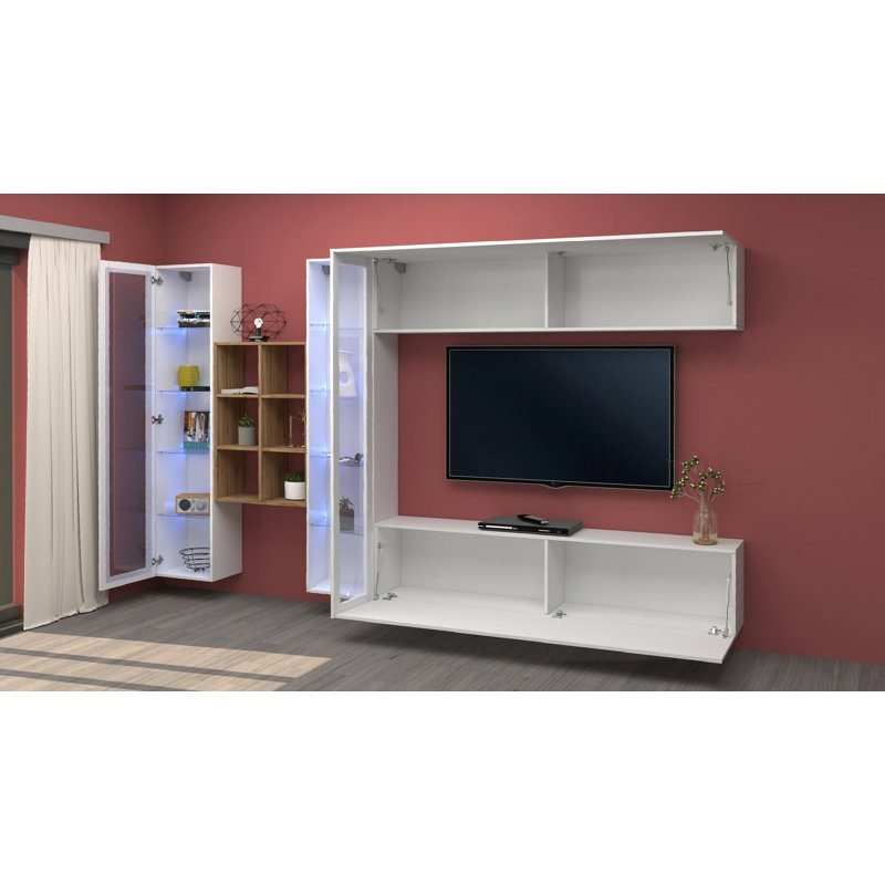 Carlanne Rectangle Accent Cabinet, Glossy White/Maple