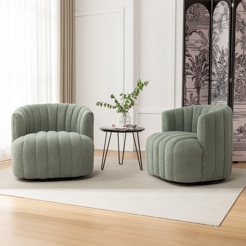 Fauteuil demi-tonneau pivotant rembourré Bryonie, Green Teddy