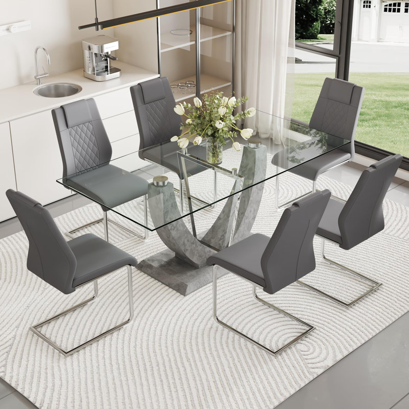 Ensemble de table de salle à manger moderne, table de salle à manger rectangulaire avec chaises, 7 pièces : table, 6 chaises
