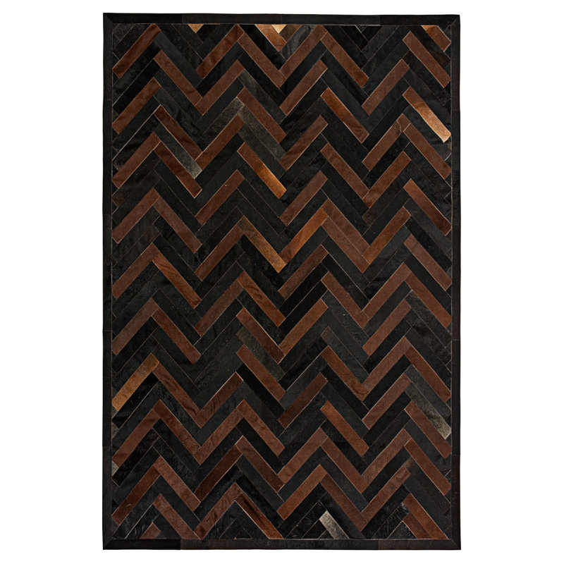 Plutus Cowhide Chevron Area Rug, Rectangle 6' x 9'