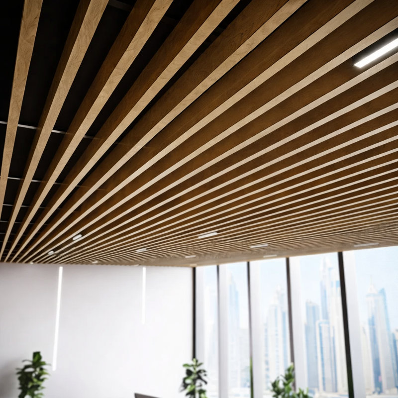 78.7" Decorative WPC Ceiling Baffle System with Rods, Keels & Hardware, Modern Acoustic Ceiling Tubes, Self Grain Teak