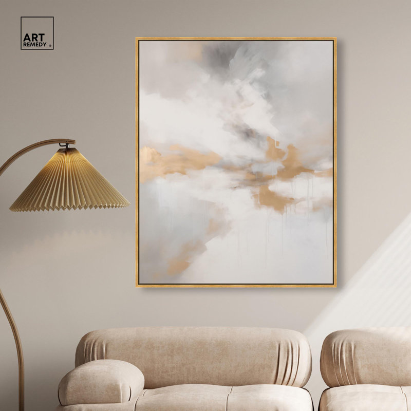 Toile «Fleet Gold I» par Art Remedy, H 46 po x l 37 po, Cadre flottant, Doré