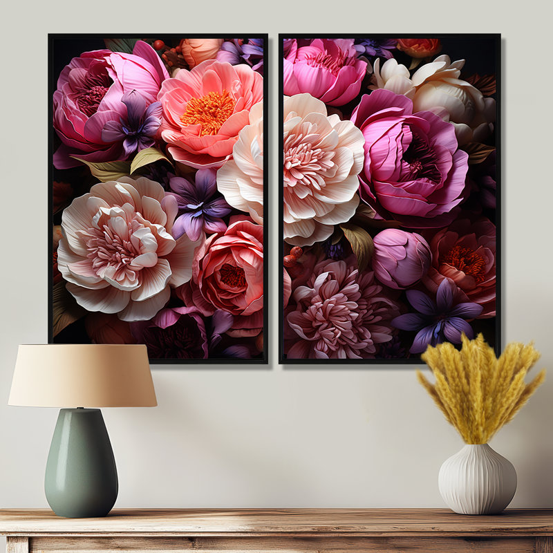Art asiatique pivoines en rose IV - impressions sur toile global rose, Noir, H 36 po x l 48 po