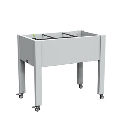 Modern Plant Stand in Gray and White - Elevated Planter with Wheels for Indoor/Outdoor Use