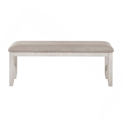 Modern Farmhouse Wooden Dining Bench With Upholstered Seat And Brushed Finish