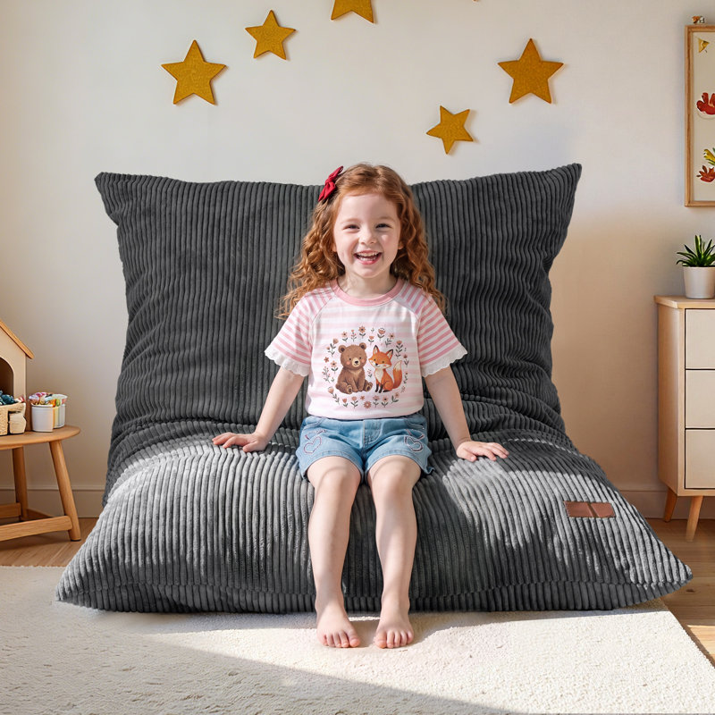 Fauteuil à billes convertible pour enfants, Velours côtelé gris foncé