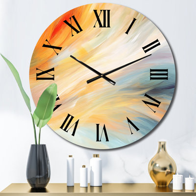 Design Art Wall Clock, Blue Orange Wave Abstract Decor - Vintage Blue And Orange Wave Elegance I