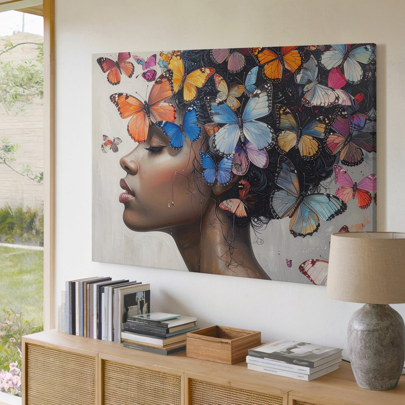 «Butterfly Metamorphosis Canvassurreal Woman and Flight Of Transformation», art mural, H 16 po x l 20 po