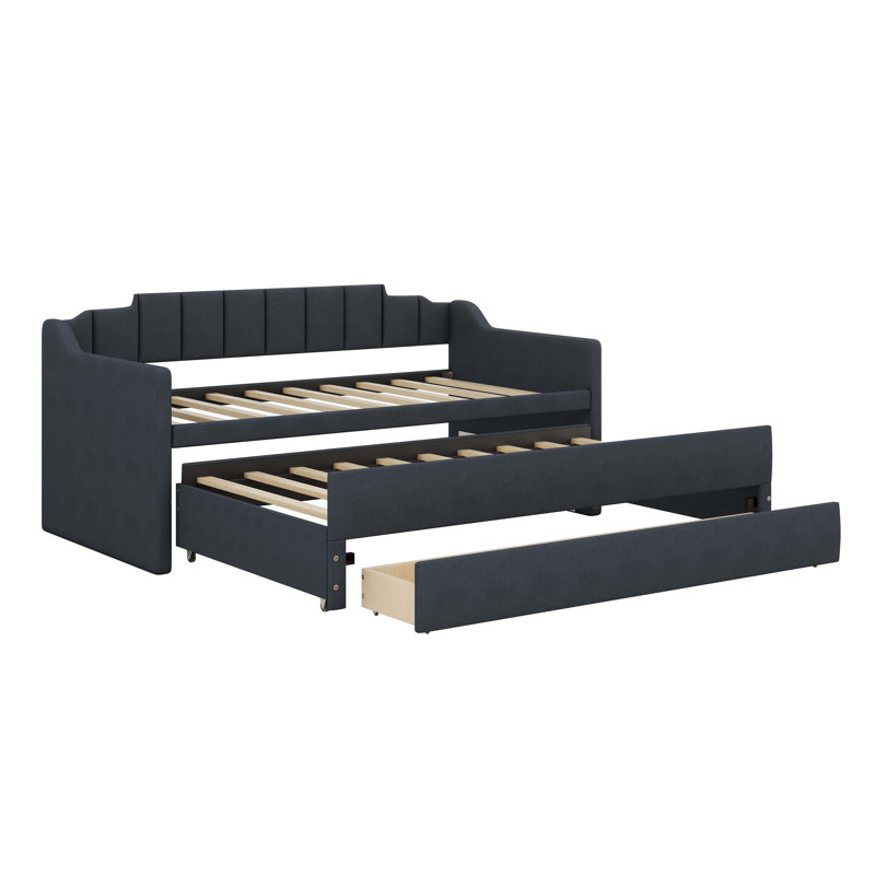 Hedglin Twin Size Upholstered Daybed with Trundle, Gray