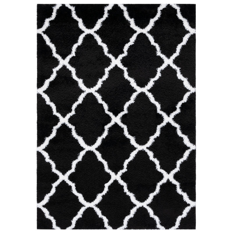 Tapis noir et blanc à motif géométrique, Rectangle 4 pi x 6 pi