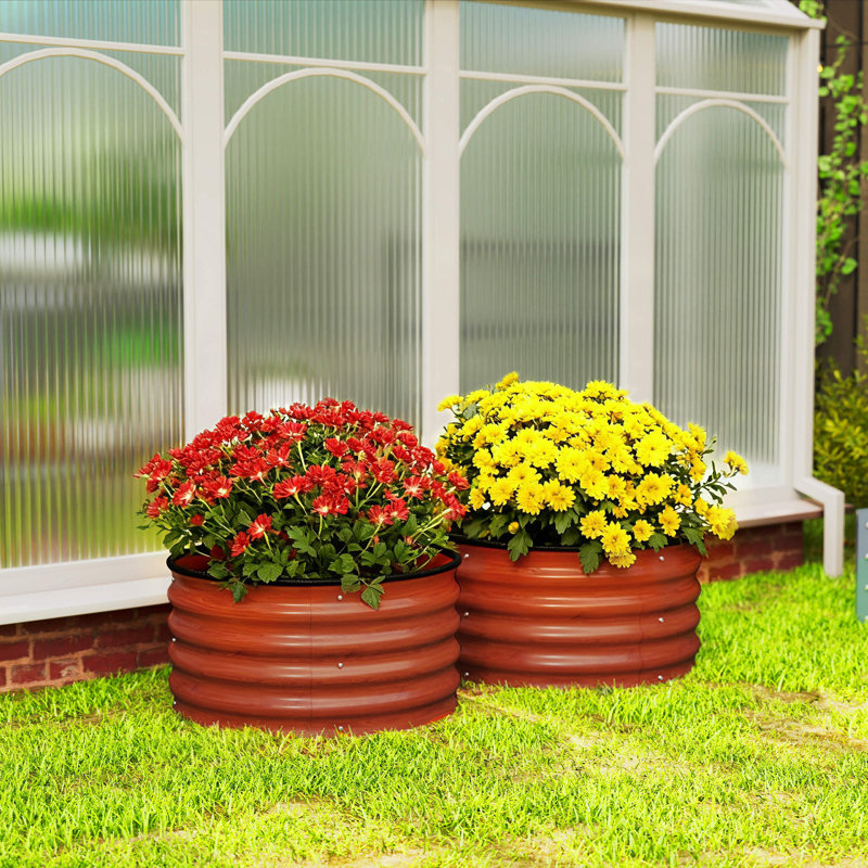Galvanized Raised Garden Bed Set of 2, Planters for Outdoor Plants with Safety Edging, Easy-to-assemble Stock Tanks for Growing Flowers, Herbs and Vegetables,wood