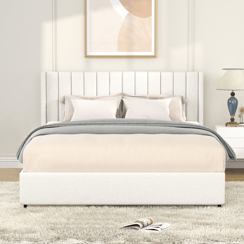 Lit Queen contemporain avec rangement en métal et système de cadre rembourré Boucle