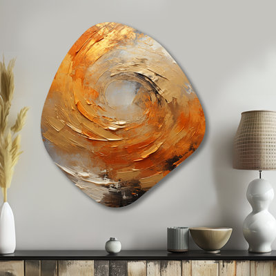Gold Orange Desert Mirage Spiral - Abstract Spirals Unique Shape Metal Wall Art for Living Room, Gold Asymmetrical Metal Art Print