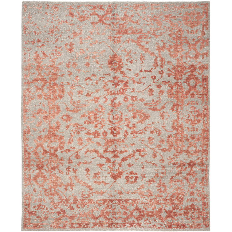 Rectangle Centennial Floral Hand-Knotted Cotton/Viscose Area Rug in Gray/Red