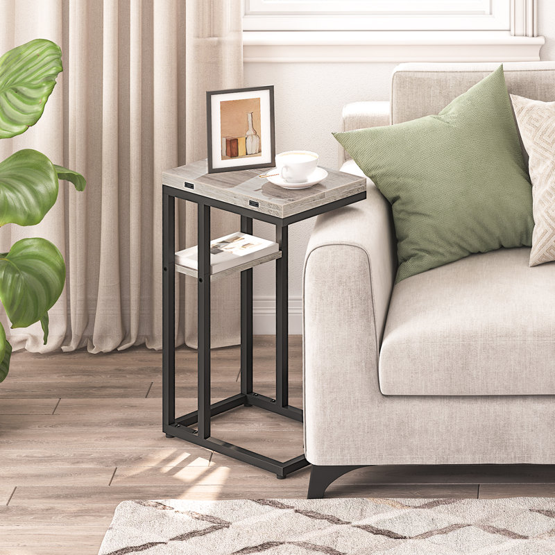 C Table Foldable End Table, Gray 