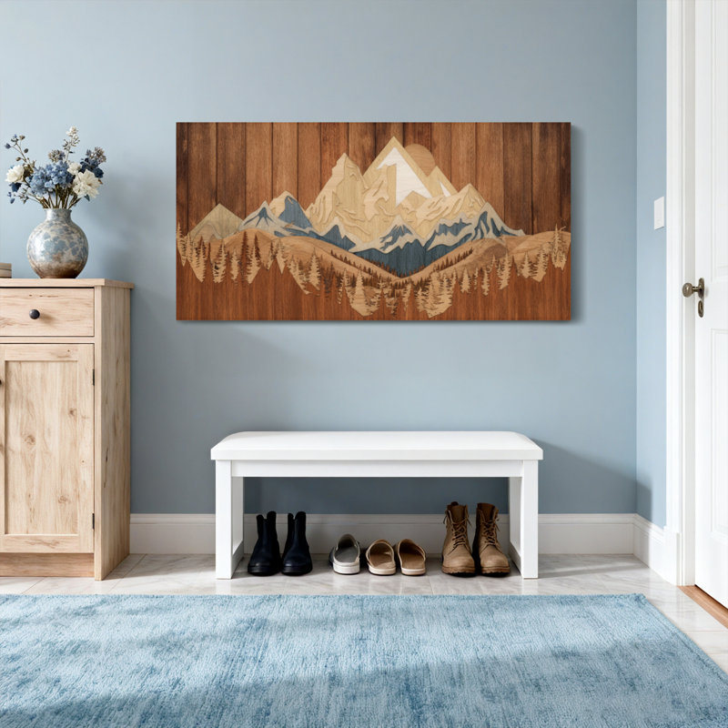 Paysage et nature, chaîne de montagnes, scène de forêt, art sur bois, H 20 po x l 40 po