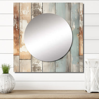 Rustic Farmhouse Wooden Planks - Vintage Square Mirror Wall Art For Bathroom