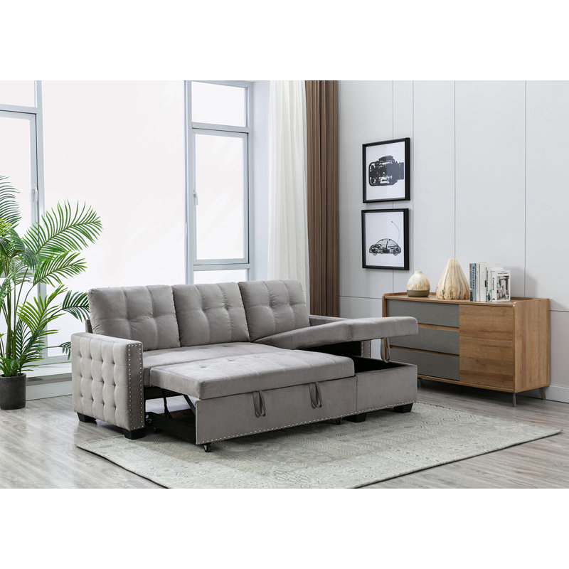 Canapé-lit modulaire réversible avec rangement et méridienne modulaire en L avec rangement et tissu en velours