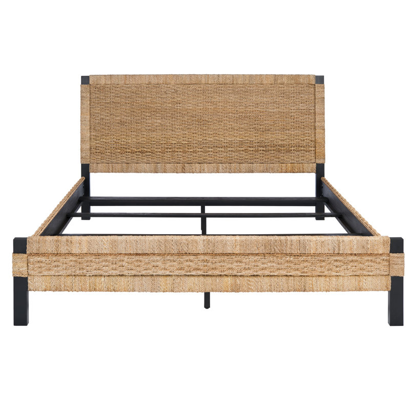 Seaside Splendor Queen Bed with Woven Banana Stem and Metal Frame
