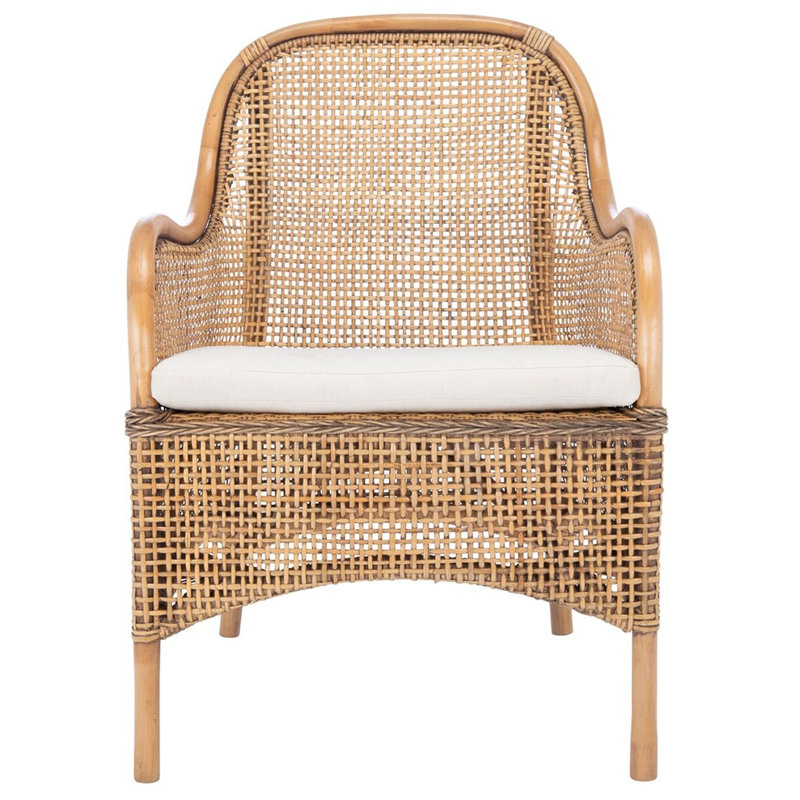 Chaise d'appoint en rotin avec coussin Milliron, Naturel