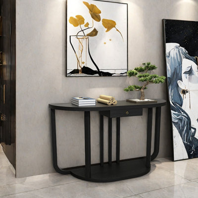 Table de couloir semi-circulaire en bois massif