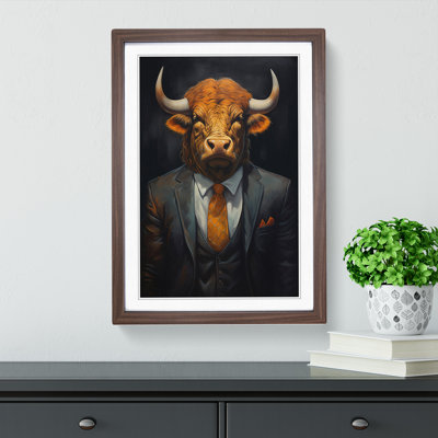 Buffalo In A Suit Painting No.3 - Single Picture Frame Print on Wood