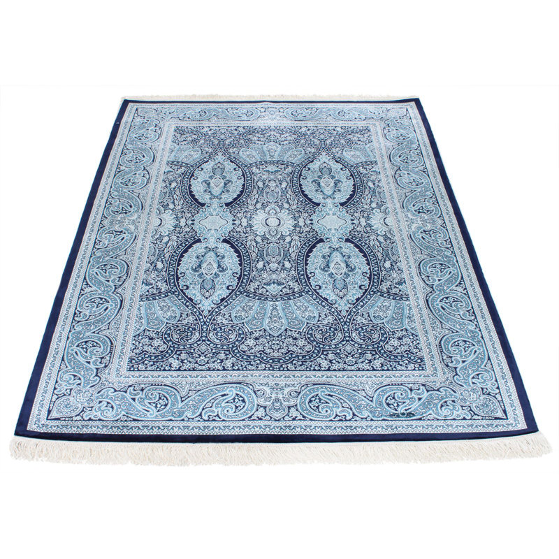 Tapis turc bleu marine et ivoire Antep, Rectangle 3 pi 11 po x 5 pi 11 po