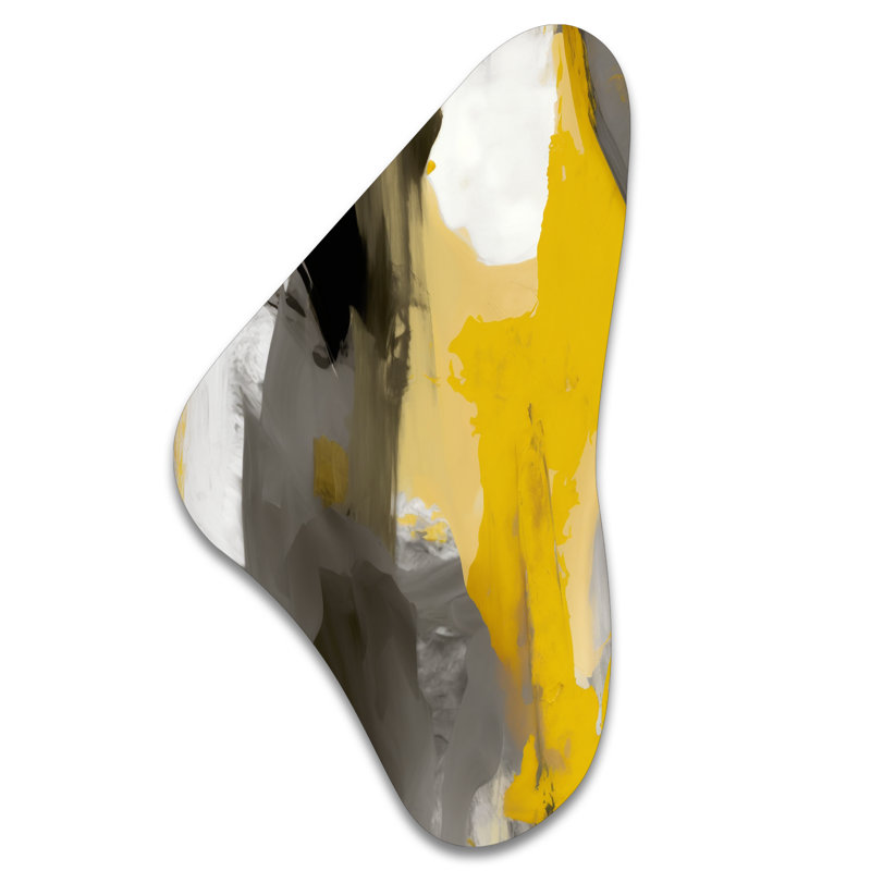 Art mural asymétrique jaune moutarde et gris vif II, H 31 po x l 17 po