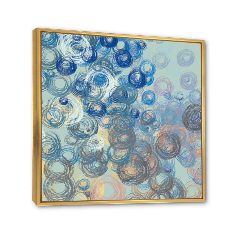 «Green and Blue Grunge Circle Art», reproduction d'art sur toile encadrée, H 16 po x l 16 po x P 1 po, Cadre flottant doré