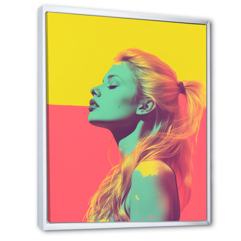 Portrait rétro de femme emblématique Pop art polaroïd, H 44 po x l 34 po x P 1,5 po, Cadre flottant blanc