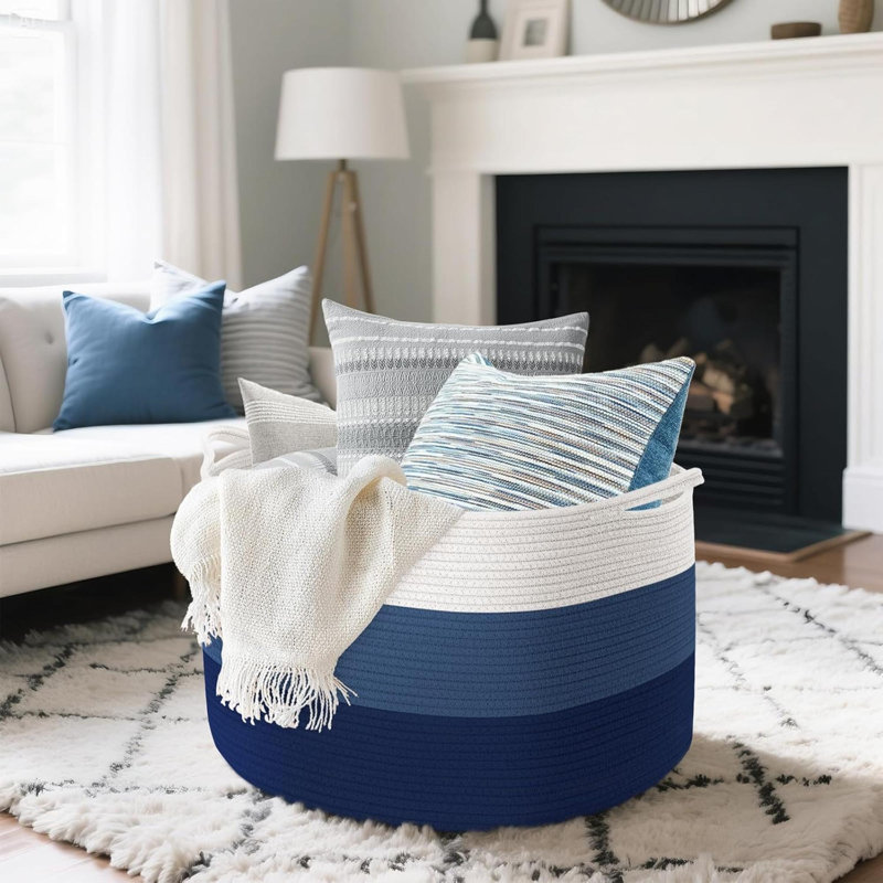 Laundry Basket, Large Blanket Basket For Toys & Clothes, 55X35cm 68L Foldable Hols Shape Wel, Colours Suit Neutral Decor Laundry Hamper For Living Room Bedroom