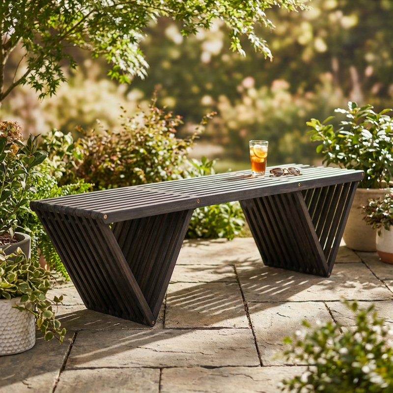 Banc d'extérieur transitionnel en bois d'acacia à lattes ouvertes