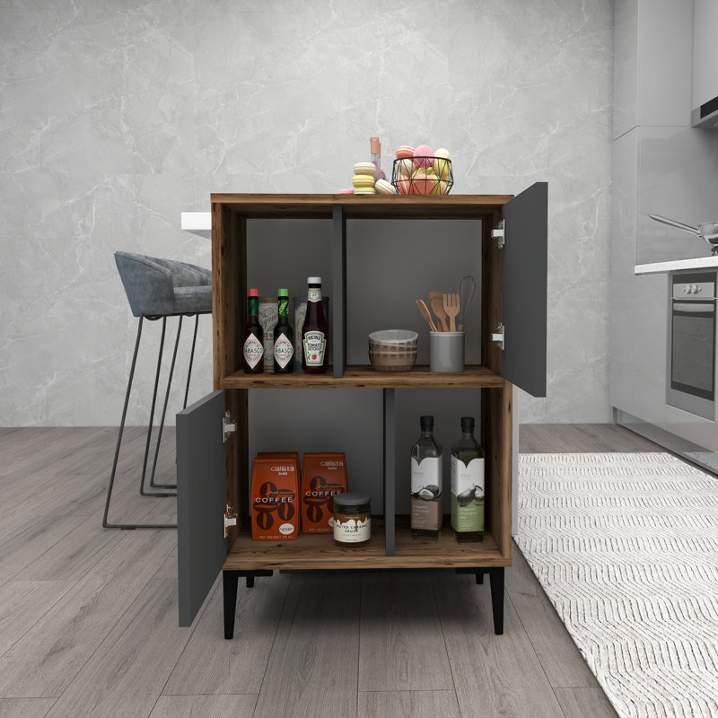 Teebar 387.1 cm W Display Cabinet, Light Walnut/Anthracite