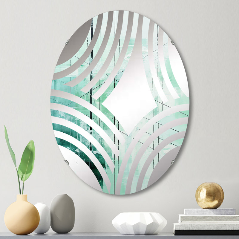 Power Lines Mint Matrix I - Miroir décoratif Baptist Fan | Ovale, 29,5 po x 19,6 po