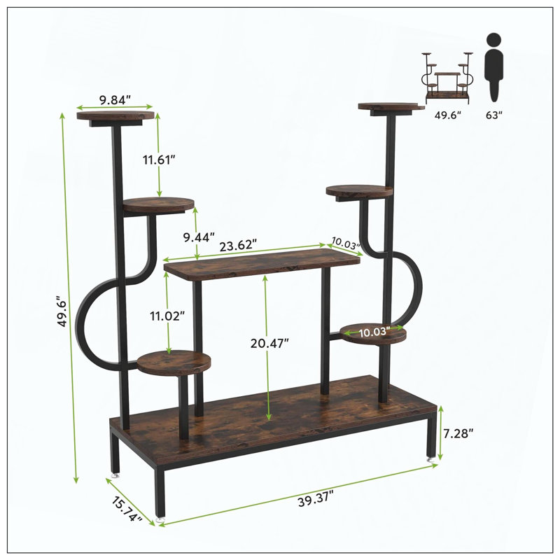 Support pour plante à 8 niveaux avec tablettes rondes / carrées brun rustique