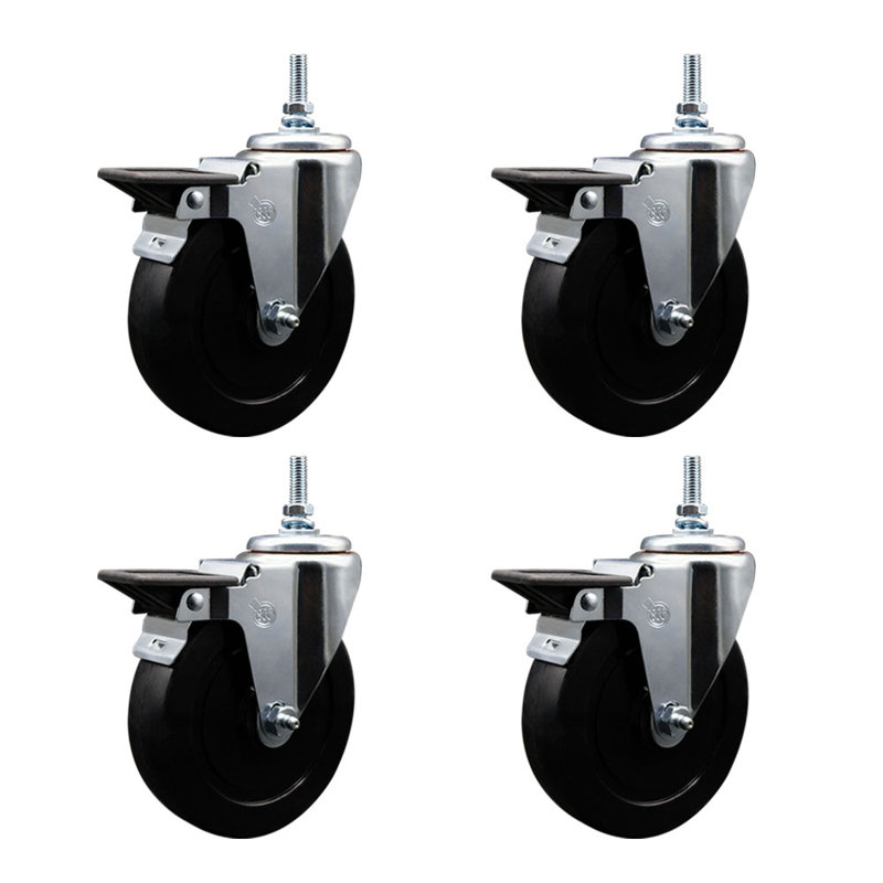 Rubber 3/8 Inch Threaded Stem Caster with Brake