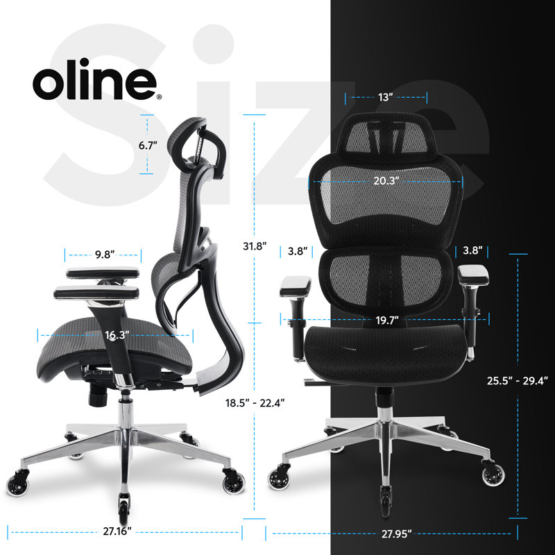 ErgoPro Ergonomic Office Chair, Rolling Desk Mesh Computer Gaming Executive Chair with Blade Wheels, Black