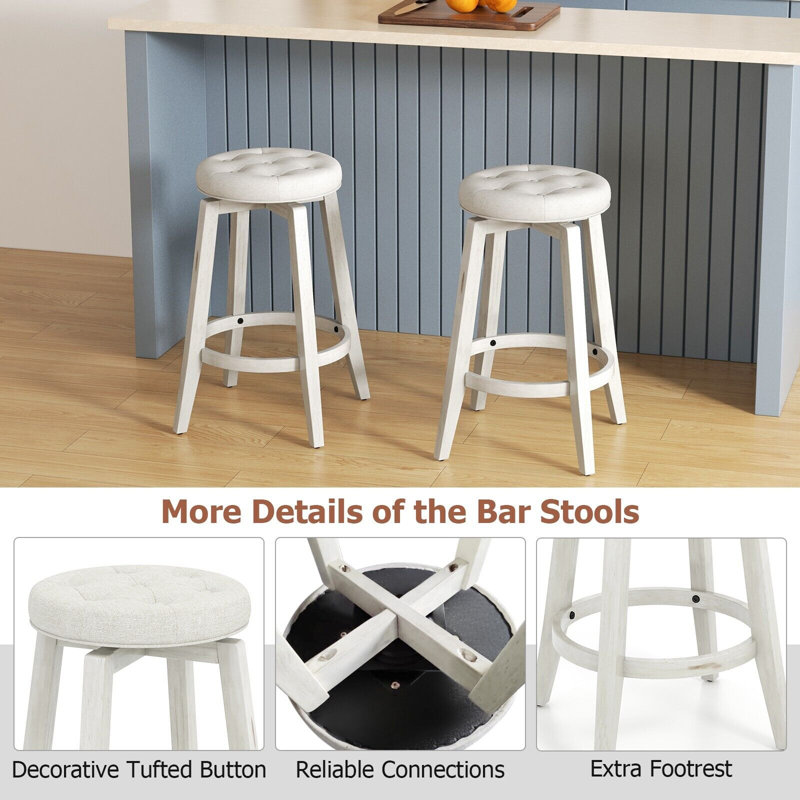 Sinquefield Swivel Upholstered Counter Stool, White, 66cm