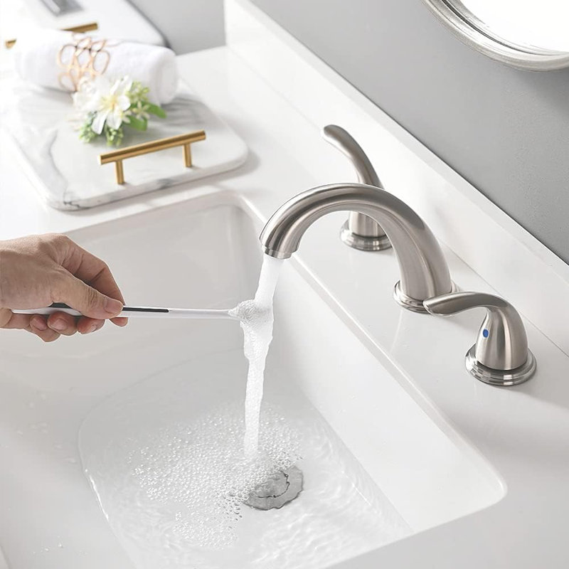 8 Inch 2 Handles 3 Holes Deck Mount Brushed Nickel Widespread Bathroom Faucet, With Stainless Steel Pop Up Drain, WF008-5-BN