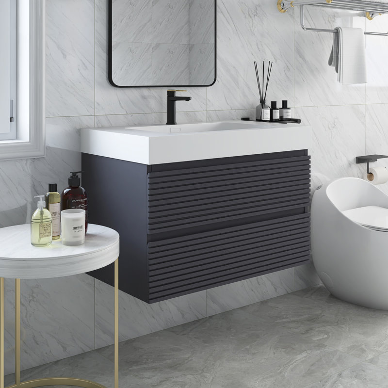 30 po X P 20 po P x 23 po Meuble-lavabo mural simple H gris avec plateau en acrylique blanc