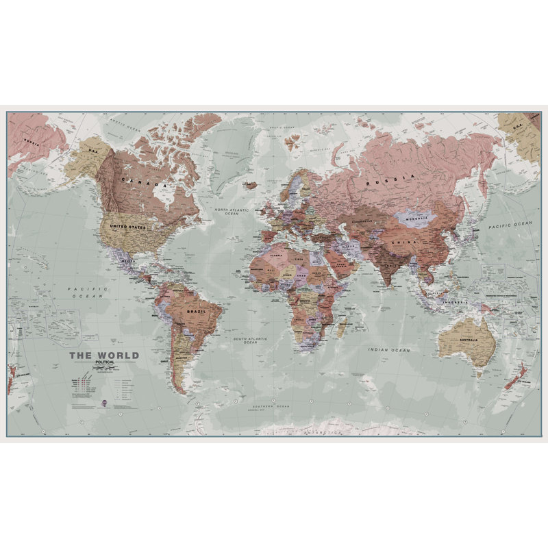 Medium Executive World Wall Map Political - No Frame Print, 84.1cm H x 118.9cm W x 0.5cm D