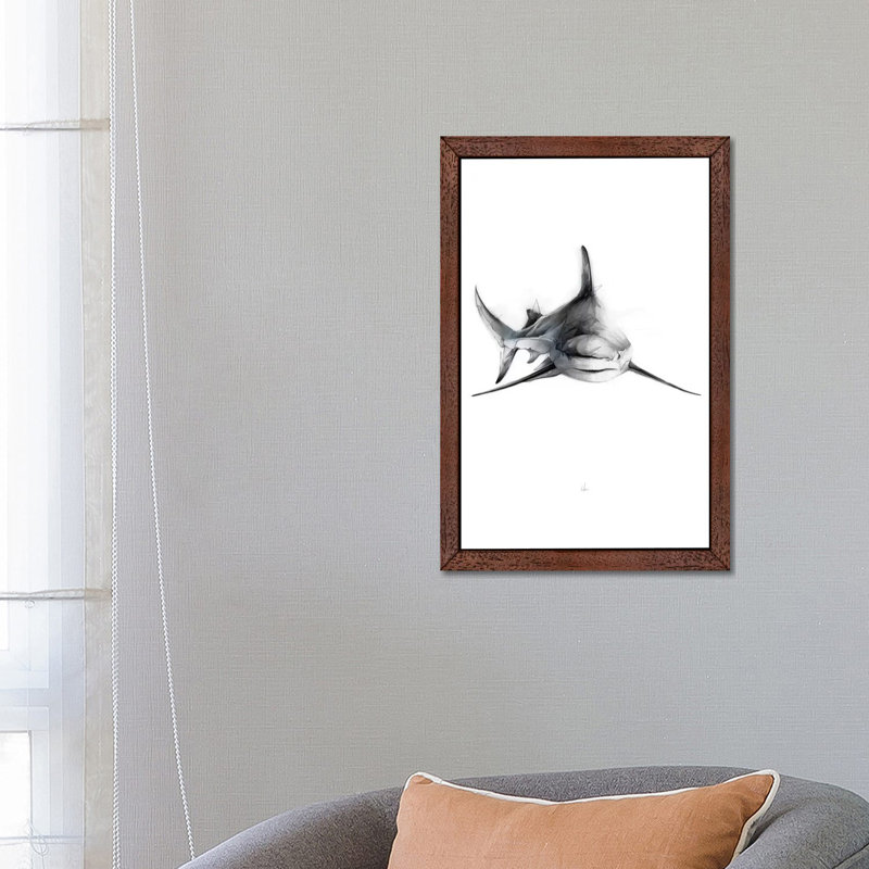 Shark II by Alexis Marcou - Floater Frame Painting on Canvas, 152.5 cm H x 101.5 cm W, Brown Framed