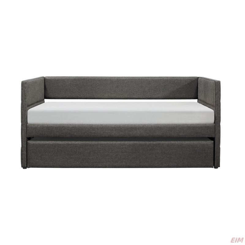 Lit de jour de style moderne avec lit gigogne en tissu gris foncé et tissu d'ameublement 1 pièce (lit de jour)
