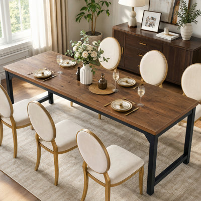 Table de salle à manger industrielle en bois massif, grande table de ferme 78,74 po avec pieds en métal noir, table de salle à manger rectangulaire rustique pouvant accueillir 8 à 10 personnes