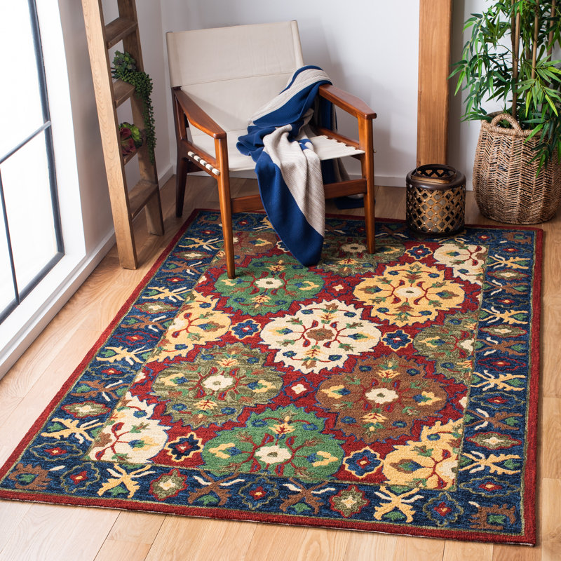 Tapis oriental bleu en laine touffeté à la main Govert, Rectangle 9 pi x 12 pi